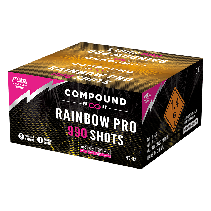 Rainbow Pro 990 Shots Roman Candle Compus Cake ZF2502